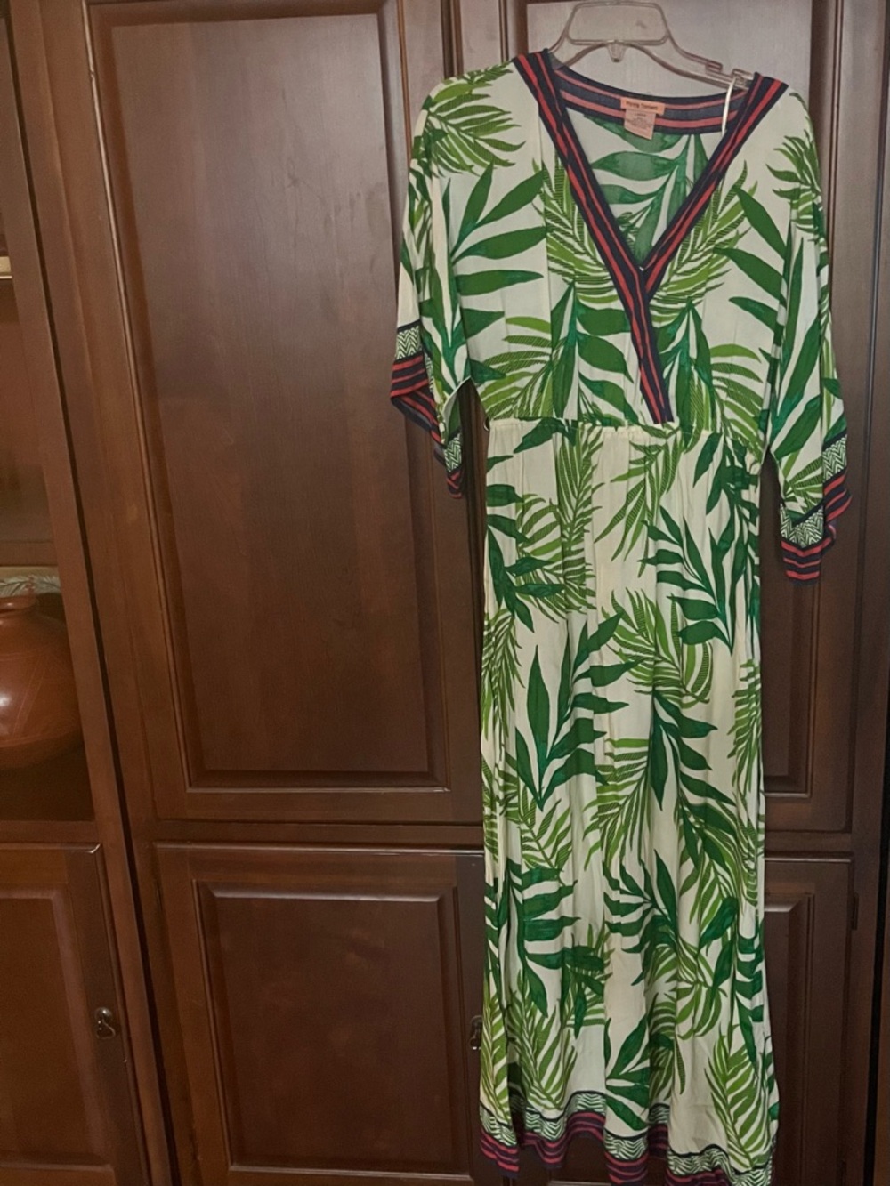 Flying Tomato Green & White Tropical Leaf V-Neck Maxi Dress